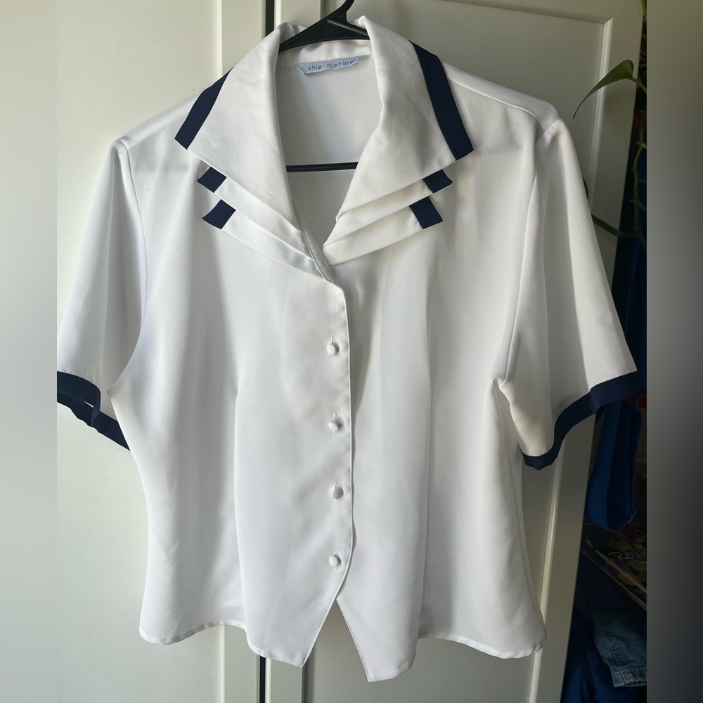 Vintage nautical triple collar button up blouse M